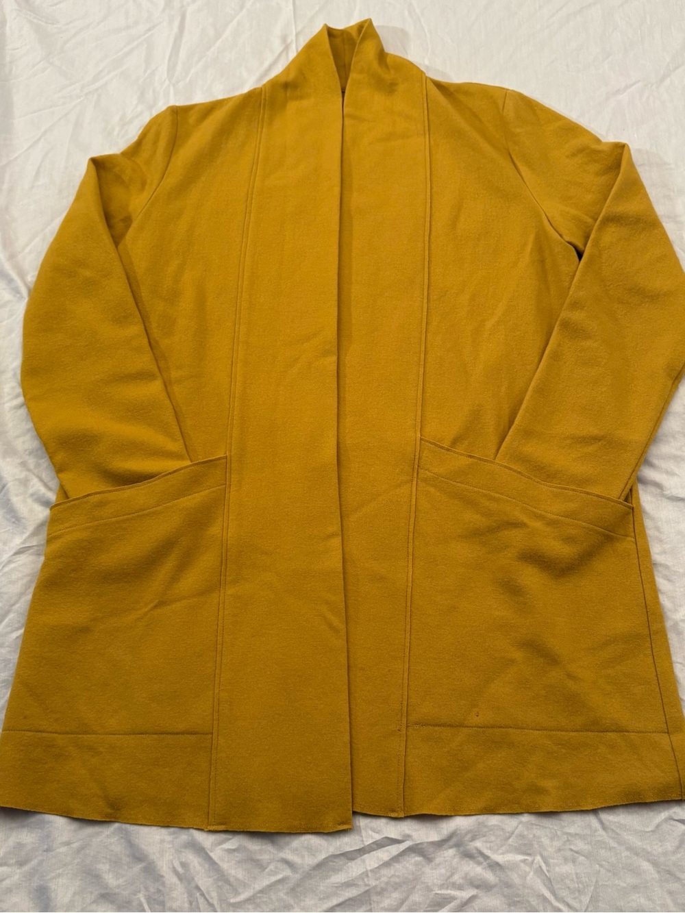 Eileen Fisher Women’s XS Mustard Open Front Long Cardigan Jacket